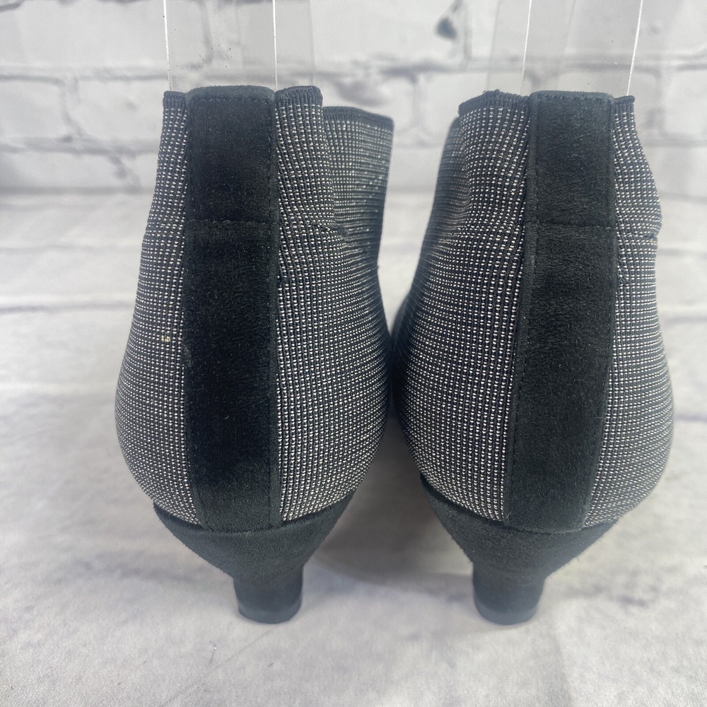 Sesto Meucci 5.5M Kitten Heel Pumps‎ Pointed Toe Black Silver Stretch Scalloped - Picture 5 of 11